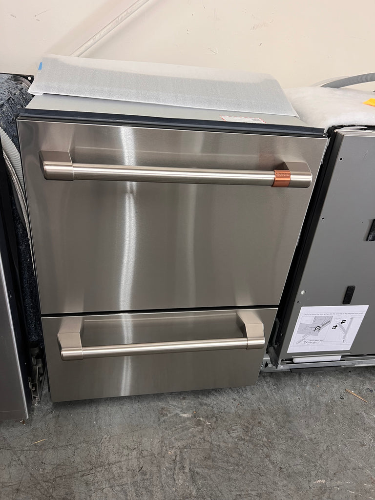 Café CDD420P2TS1 24 Inch Fully Integrated Double Drawer Dishwasher with 14 Place Settings, 6 Wash Cycles, 3 Wash Options, Knock To Pause, Delay Start, Active Flood Protection, 46 dBA Single Drawer, 49 dBA Double Drawer, Adjustable Racks: Stainless Steel