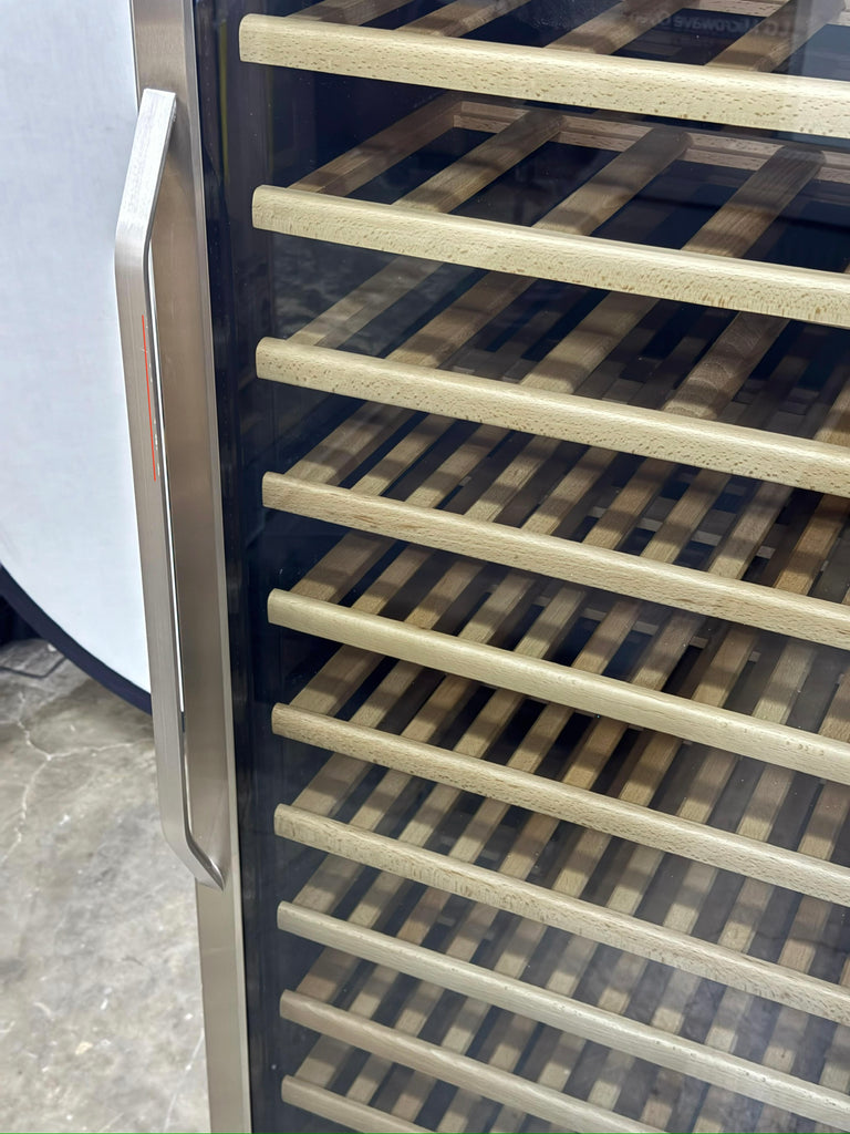 Avanti WCF149SE3S 24 Inch Single Zone Wine Chiller with 149 Bottle Capacity, 14-Rollout Wood Shelves, Reversible Tempered Glass Door, LED Light, and Soft Touch Control Panel: Stainless Steel