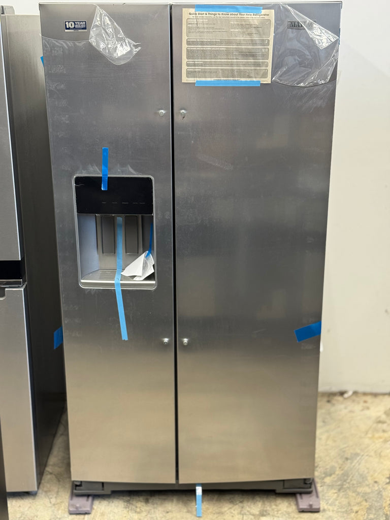 Maytag MRSF6636RZ 36 Inch Freestanding Side-by-Side Refrigerator with 28.3 Cu. Ft. Capacity, 4 Shelves, Gallon Bins, FreshLock™ Crisper, EvenAir™ Cooling, Icemaker, External Ice/Water Dispenser, and ADA Compliant: Stainless Steel