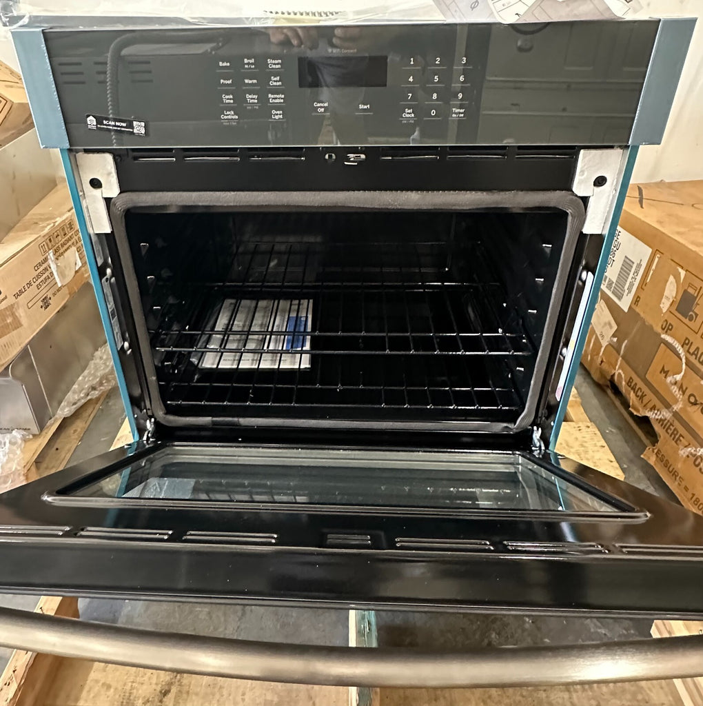 GE  JTS3000SNSS 30 Inch Electric Single Wall Oven with Scan-to-Cook, WiFi, Glass Touch Controls, Steam Self-Clean, Heavy-Duty Racks, 10-Pass Bake Element, 8-Pass Broil Element, Sabbath Mode, ADA Compliant, and UL Certified: Stainless Steel