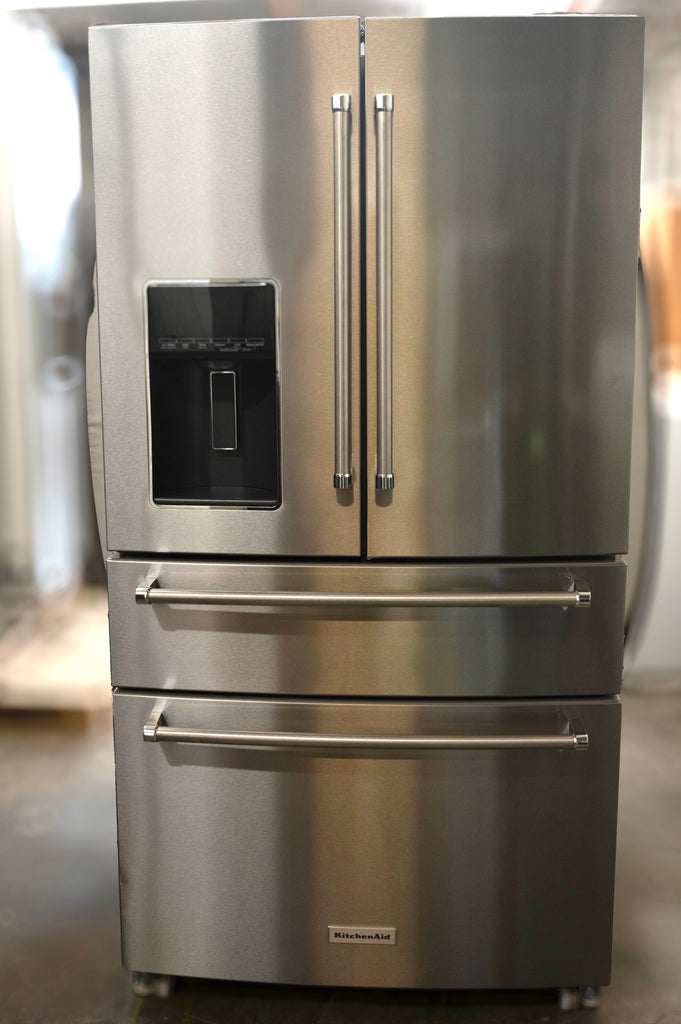 KitchenAid  KRMF536RPS 36 Inch Freestanding French Door Refrigerator with 26.2 Cu. Ft. Total Capacity, External Water & Ice Dispenser, FreshChill Drawer, Preserv® Food Care System and FreshFlow, Air Filter: PrintShield: Stainless Steel