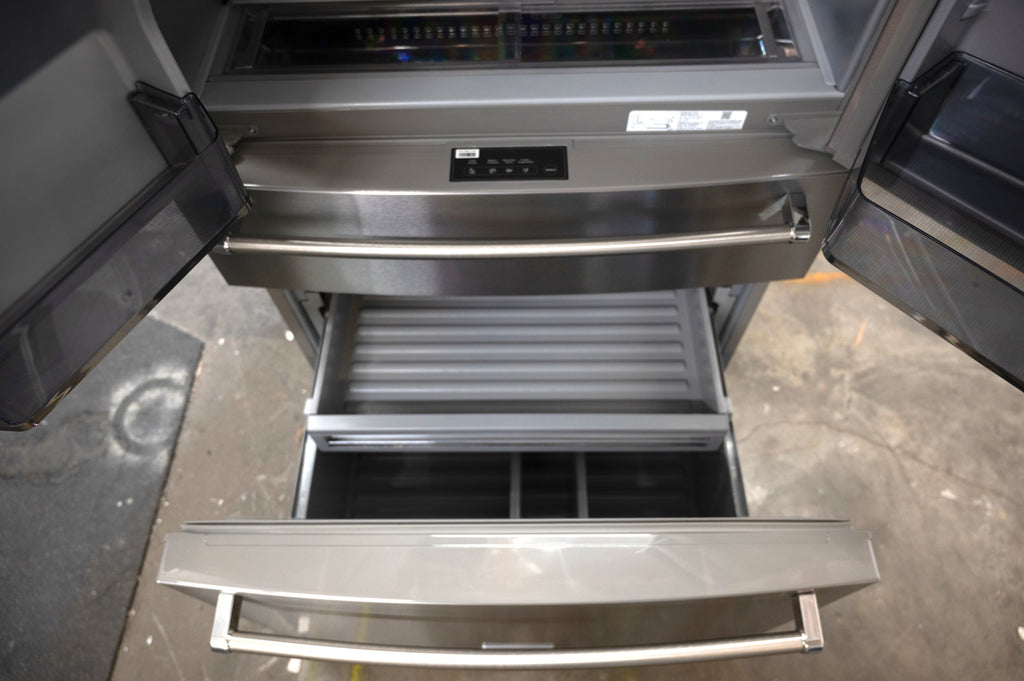 KitchenAid  KRMF536RPS 36 Inch Freestanding French Door Refrigerator with 26.2 Cu. Ft. Total Capacity, External Water & Ice Dispenser, FreshChill Drawer, Preserv® Food Care System and FreshFlow, Air Filter: PrintShield: Stainless Steel