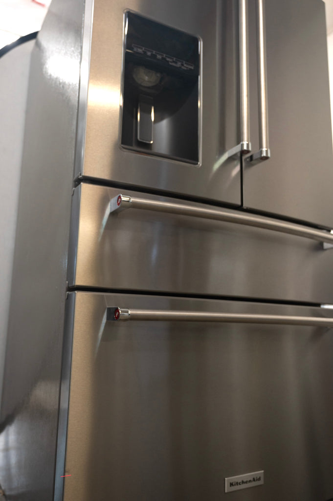 KitchenAid  KRMF536RPS 36 Inch Freestanding French Door Refrigerator with 26.2 Cu. Ft. Total Capacity, External Water & Ice Dispenser, FreshChill Drawer, Preserv® Food Care System and FreshFlow, Air Filter: PrintShield: Stainless Steel