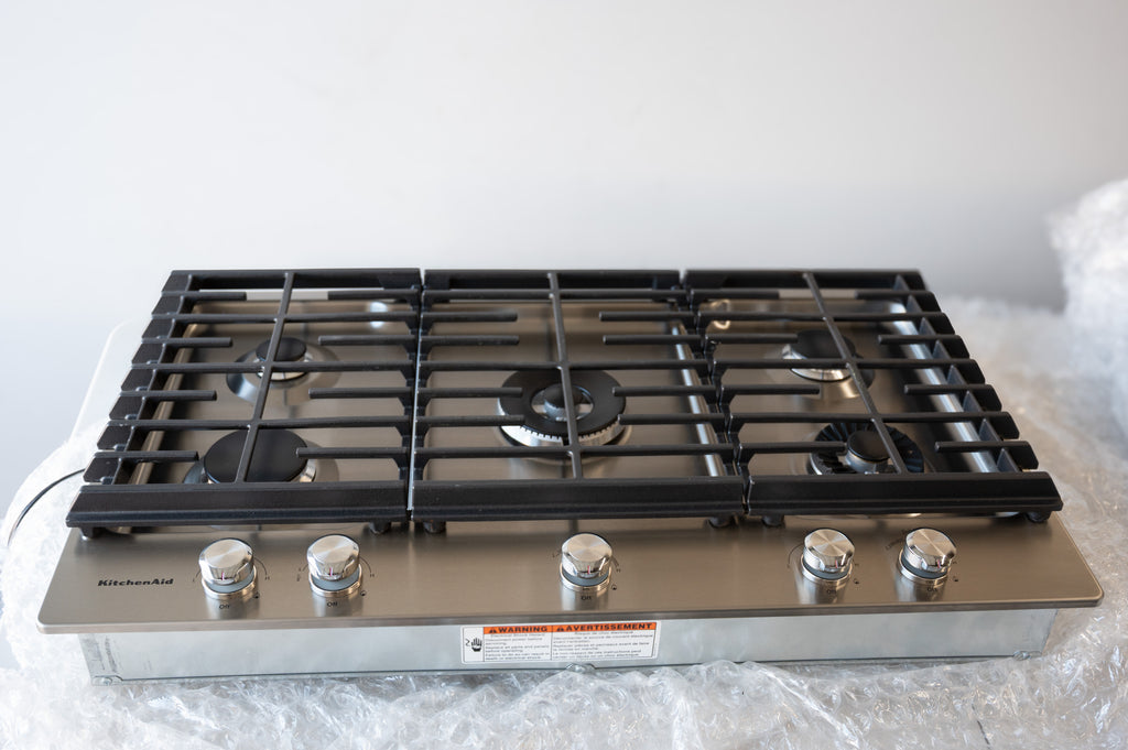 KitchenAid  KCGS956ESS 36 Inch Gas Cooktop with 5 Sealed Burners, Removable Griddle, 10,000 BTU Even-Heat™ Torch Burner, 20,000 BTU Professional Dual Ring Burner, Continuous Full-Width Cast-Iron Grates: Stainless Steel