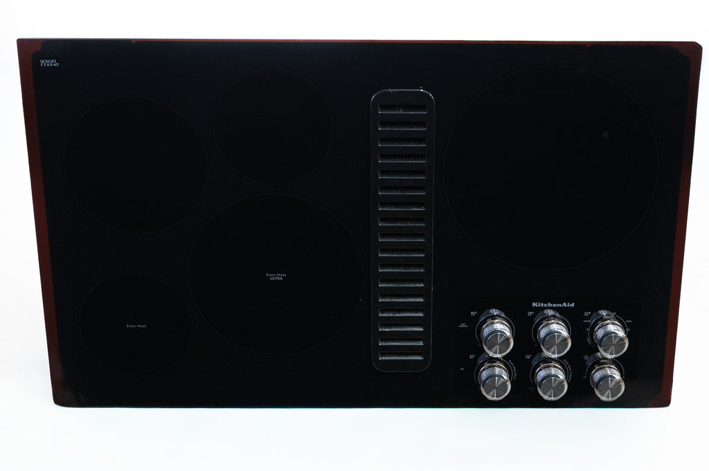 KitchenAid  KCED606GBL 36 Inch Electric Downdraft Cooktop with 5 Elements, Ceramic-Glass Surface, Downdraft Ventilation, Even-Heat Ultra Element, 300 CFM Exhaust, 3-Speed Fan Control, CookShield Finish, Double-Ring Element, Hot-Surface Indicator: Black