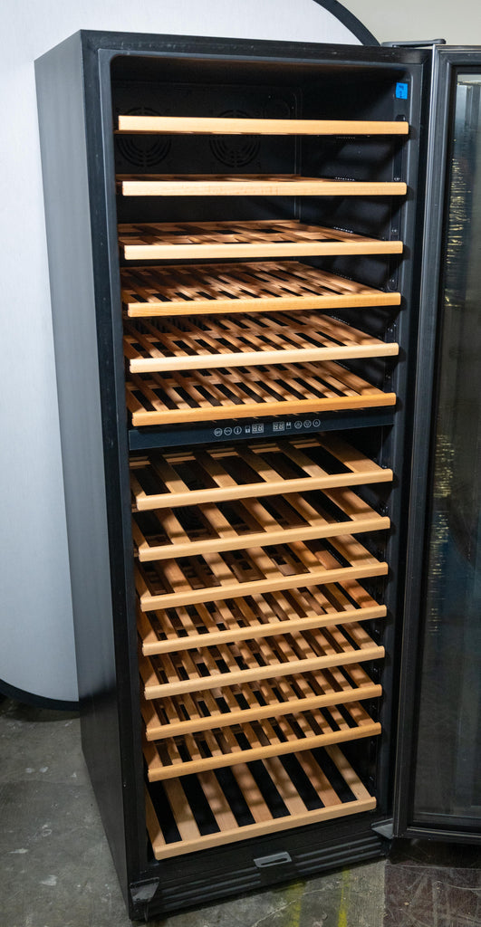 Avanti  WCF148DE3S 24 Inch Freestanding Wine Cooler with 148 Bottle Capacity, 14 Full Extension Wood Shelves, Door Lock, Dual Temperature Zones, and ADA Compliant