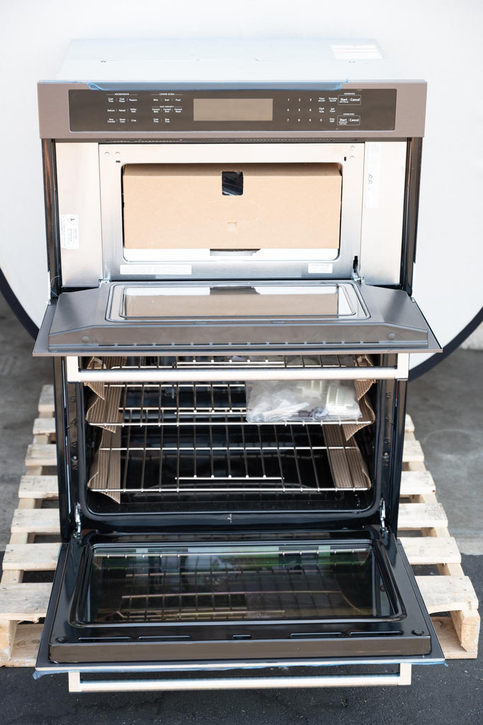 KitchenAid  KOCE500EBS 30 Inch Double Combination Electric Wall Oven with 6.4 cu. ft. Total Capacity, Even-Heat™ True Convection, Self-Clean, Crispwave™ Microwave Technology, EasyConvect™, Temperature Probe: Black Stainless Steel with PrintShield™ Finish