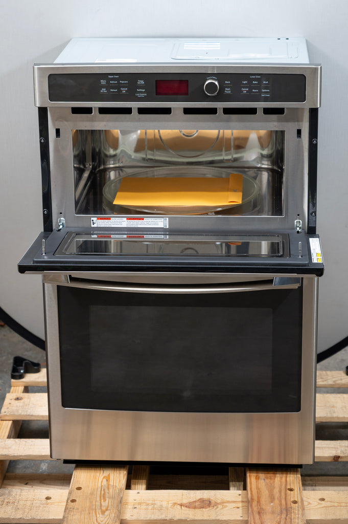 GE JK3800SHSS 27 Inch Combination Wall Oven with 4.3 cu. ft. Oven Capacity, 1.7 cu. ft. Microwave, Sensor Cooking Controls, Bake Element, Broil Element, Glass Touch Controls, GE Fits! Guarantee, and Self-Clean with Steam: Stainless Steel