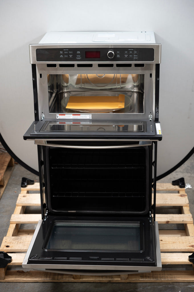 GE JK3800SHSS 27 Inch Combination Wall Oven with 4.3 cu. ft. Oven Capacity, 1.7 cu. ft. Microwave, Sensor Cooking Controls, Bake Element, Broil Element, Glass Touch Controls, GE Fits! Guarantee, and Self-Clean with Steam: Stainless Steel