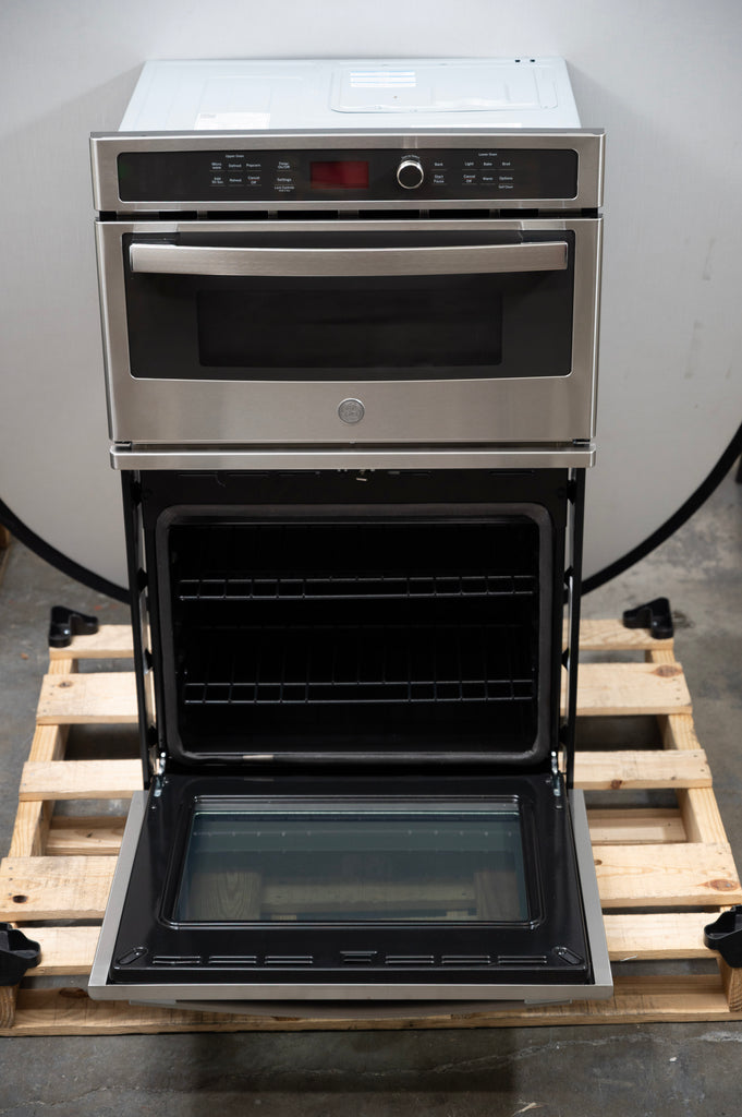 GE JK3800SHSS 27 Inch Combination Wall Oven with 4.3 cu. ft. Oven Capacity, 1.7 cu. ft. Microwave, Sensor Cooking Controls, Bake Element, Broil Element, Glass Touch Controls, GE Fits! Guarantee, and Self-Clean with Steam: Stainless Steel
