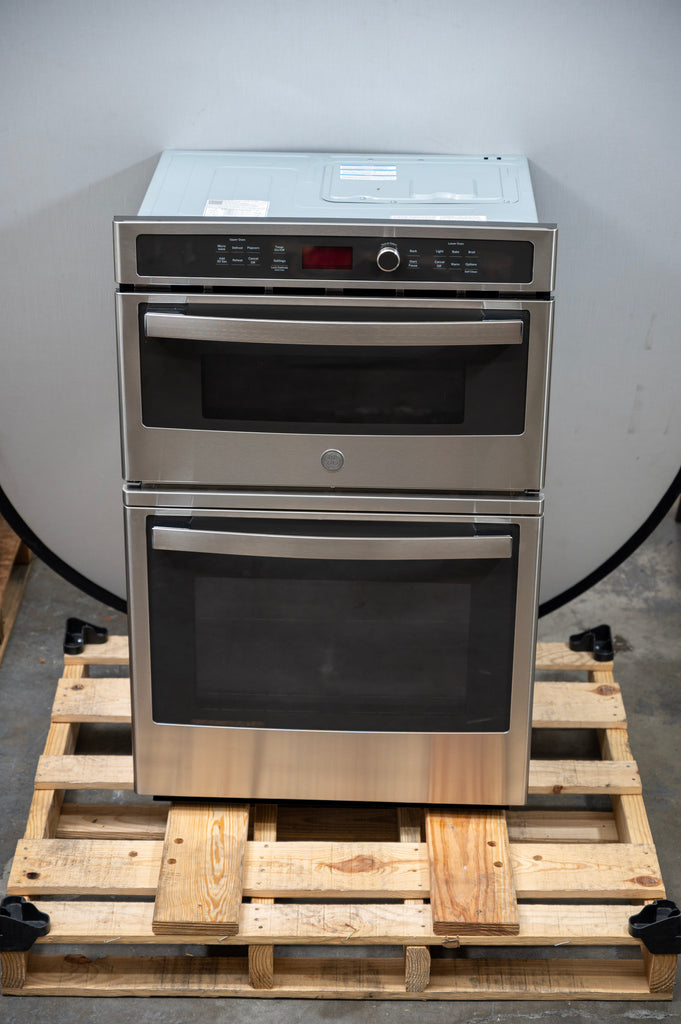 GE JK3800SHSS 27 Inch Combination Wall Oven with 4.3 cu. ft. Oven Capacity, 1.7 cu. ft. Microwave, Sensor Cooking Controls, Bake Element, Broil Element, Glass Touch Controls, GE Fits! Guarantee, and Self-Clean with Steam: Stainless Steel