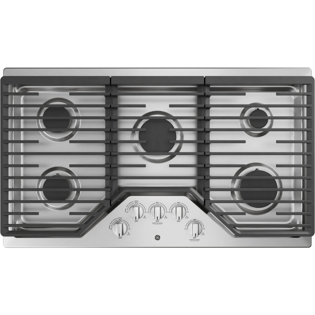 GE  JGP5036SLSS 36 Built-In Gas Cooktop with 5 Sealed Burners, Dishwasher Safe Continuous Grates, Max Burner System, Power Boil Burner, Griddle, Simmer Burner, and ADA Compliant: Stainless Steel