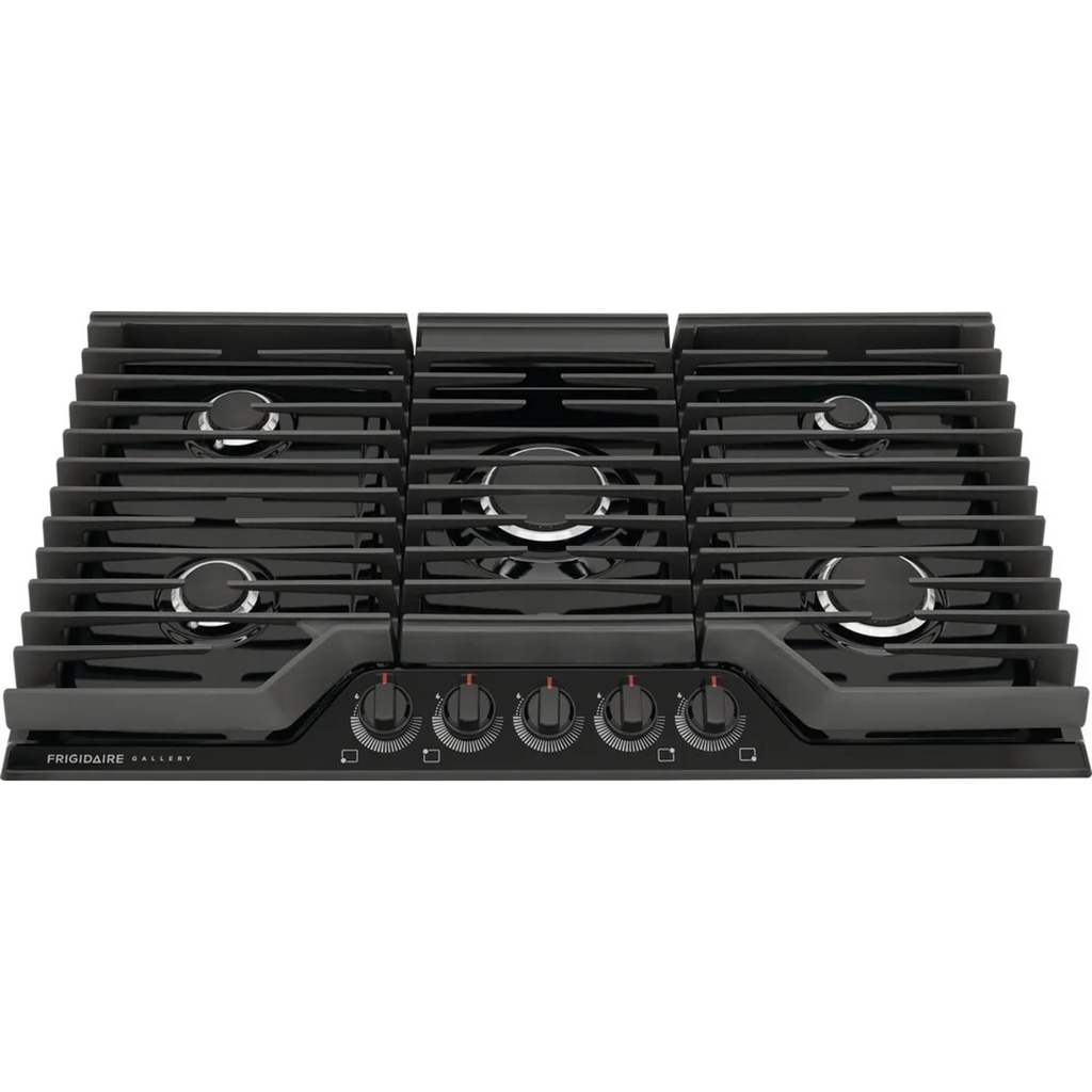 Frigidaire Gallery Series GCCG3648AB 36 Inch Gas Cooktop with 5 Sealed Burners, Quick Boil Burner, Simmer Burner, Continuous Grates, Backlit LED Knobs, and ADA Compliant: Black