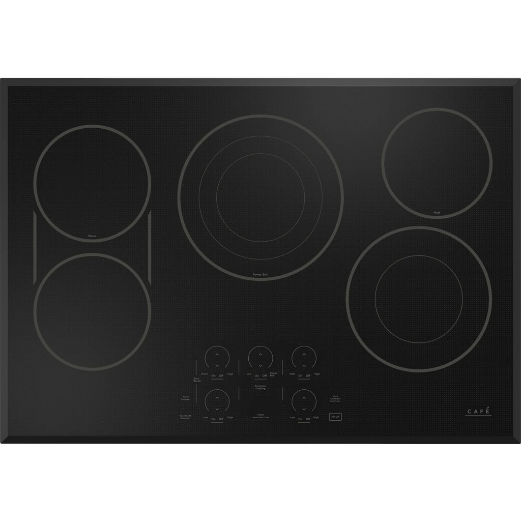 Cafe CEP90301TBB 30 Inch Electric Smart Cooktop with 5 Elements, Tri & Dual Ring Element, Synchronized Elements, Wi-Fi, Glide Touch Control, and ADA Compliant: Black
