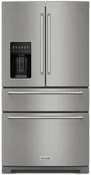 KitchenAid  KRMF536RPS 36 Inch Freestanding French Door Refrigerator with 26.2 Cu. Ft. Total Capacity, External Water & Ice Dispenser, FreshChill Drawer, Preserv® Food Care System and FreshFlow, Air Filter: PrintShield: Stainless Steel