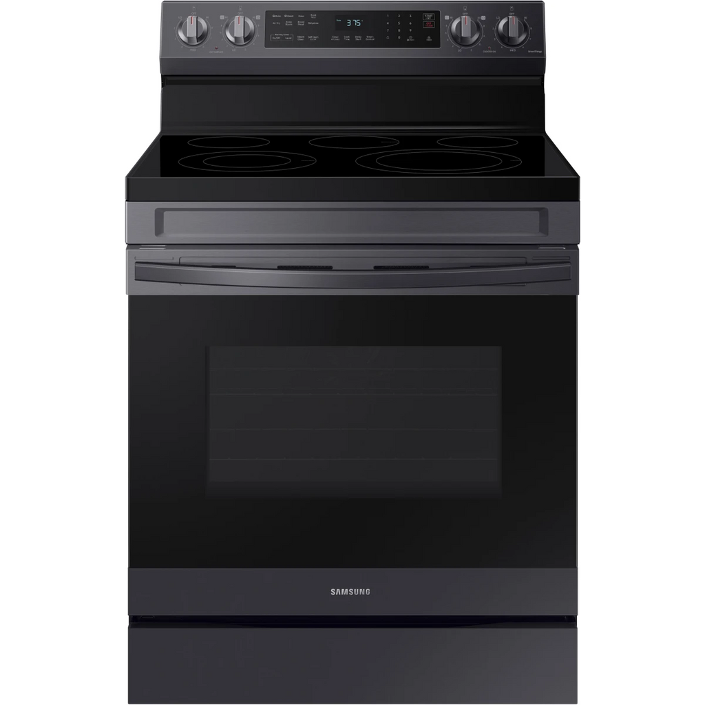 Samsung NE63A6511SG 30 Inch Freestanding Electric Smart Range with 5 Smoothtop Elements, 6.3 Cu. Ft. Capacity, Storage Drawer, Convection, No-Preheat Air Fry, Self+Steam Clean, Wi-Fi & Voice Enabled, Rapid Boil: Fingerprint Resistant Black Stainless Steel