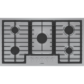Bosch 500 Series  NGM5659UC 36 Inch Gas Cooktop with 5 Sealed Burners, Continuous Cast Iron Grates, OptiSim® Burner, Distinctive Red LED Light, One-Piece Stainless Steel Design, and ADA Compliant: Stainless Steel