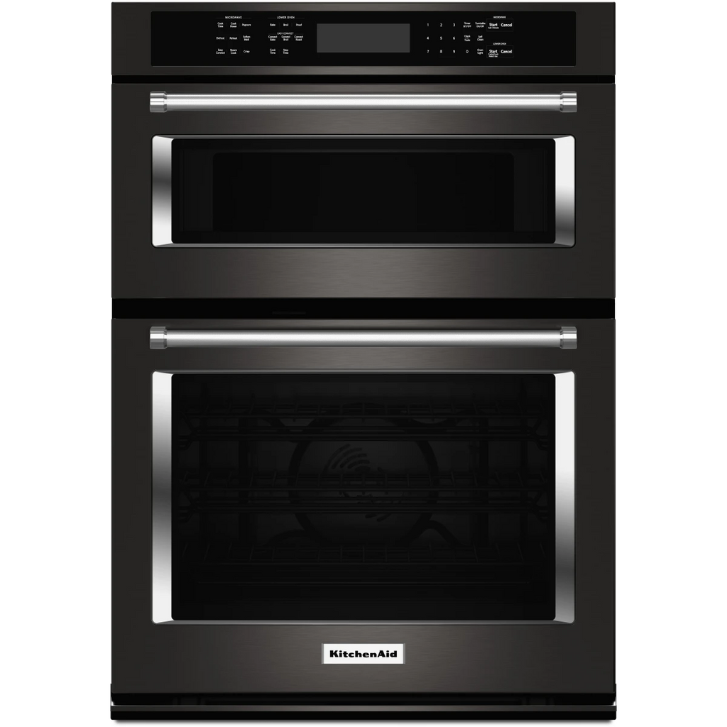 KitchenAid  KOCE500EBS 30 Inch Double Combination Electric Wall Oven with 6.4 cu. ft. Total Capacity, Even-Heat™ True Convection, Self-Clean, Crispwave™ Microwave Technology, EasyConvect™, Temperature Probe: Black Stainless Steel with PrintShield™ Finish