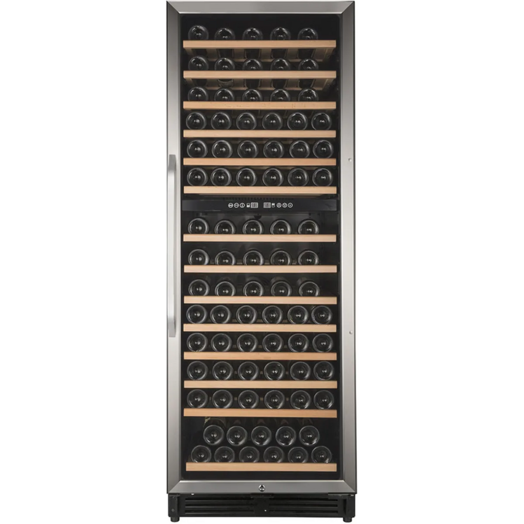 Avanti  WCF148DE3S 24 Inch Freestanding Wine Cooler with 148 Bottle Capacity, 14 Full Extension Wood Shelves, Door Lock, Dual Temperature Zones, and ADA Compliant