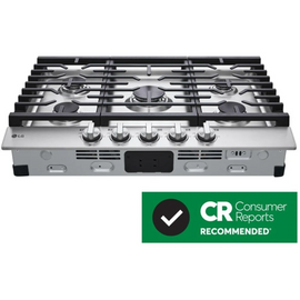 LG  CBGJ3023S 30 Inch Gas Cooktop with 5 Sealed Burners, Continuous Cast-Iron Grates, 20K BTU Ultraheat™ Burner, EasyClean® Stainless Steel Cooktop, Knobs Control, and Auto Reignition: Stainless Steel