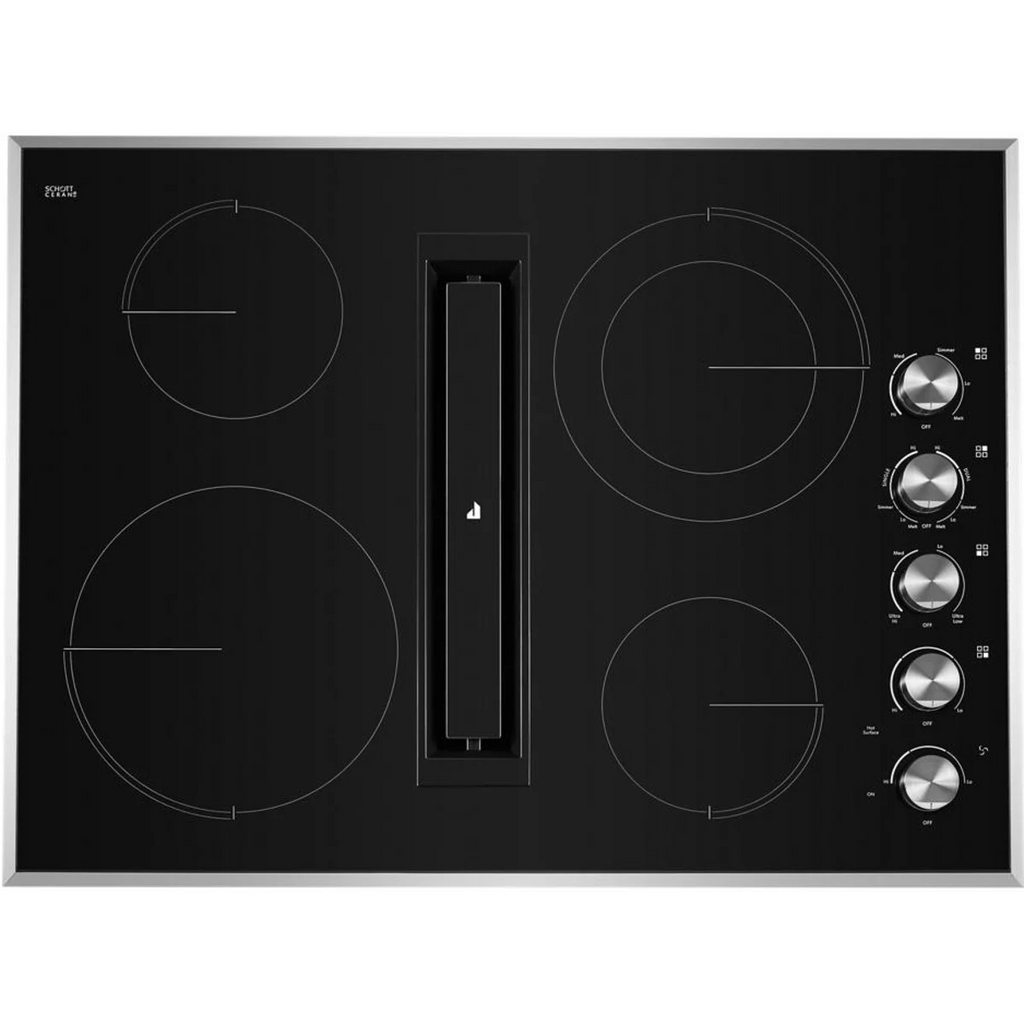 JennAir Euro-Style Series JED3430GS 30 Inch Electric Cooktop with 4 Element Burners, Ceramic Glass Surface, Dual-Choice™ Element, JX3™ Downdraft Ventilation System, DuraFinish® Glass Protection, Die-Cast Metal Knobs, Prop 65, UL, and ADA Compliant: Black