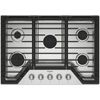 Whirlpool  WCGK7030PS 30 Inch Gas Cooktop with 5 Sealed Burners, SpeedHeat™ Burner, Simmer Burner, EZ-2-Lift™ Hinged Cast-Iron Grates, Upswept SpillGuard™ Cooktop, and ADA Compliant: Stainless Steel