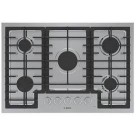 Bosch 500 Series NGM5059UC 30 Inch Gas Cooktop with 5 Sealed Burners, Continuous Cast-Iron Grates, OptiSim® Burner, Distinctive Red LED Light, and One-Piece Stainless Steel Design