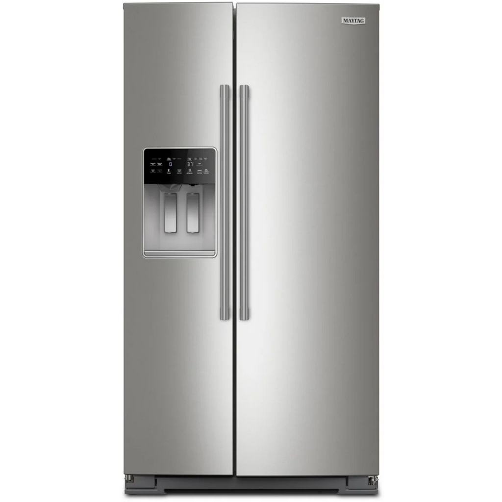 Maytag MRSF6636RZ 36 Inch Freestanding Side-by-Side Refrigerator with 28.3 Cu. Ft. Capacity, 4 Shelves, Gallon Bins, FreshLock™ Crisper, EvenAir™ Cooling, Icemaker, External Ice/Water Dispenser, and ADA Compliant: Stainless Steel