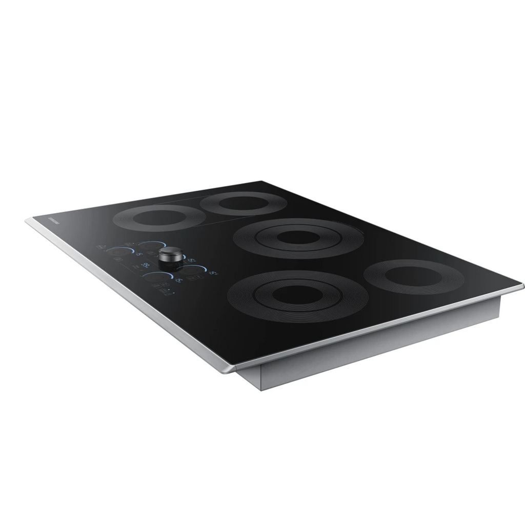 Samsung NZ30K7570RS 30 Inch Electric Cooktop with 5 Radiant Heating Elements, Rapid Boil, Simmer/Melt Burners, Dishwasher Safe Blue LED-Illuminated Knobs, Wi-Fi Connectivity and Hot Surface Indicator Light: Stainless Steel Trim