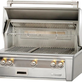 Alfresco ALXE36NG 36 Inch Built-In Grill with 660 sq. in. Grilling Surface, 3 27,500 BTU Burners, Integrated Rotisserie, Smoker and Herb Infuser System, 3-Position Warming Rack, Nickel-Plated Control Knobs and Stainless Steel Grates: Natural Gas