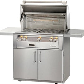 Alfresco ALXE-36C-NG 36 Inch Freestanding Grill with 660 sq. in. Grilling Surface, Three 27,500 BTU Burners, Integrated Rotisserie, Smoker and Herb Infuser System, Nickel-Plated Control Knobs and Stainless Steel Grates: Natural Gas
