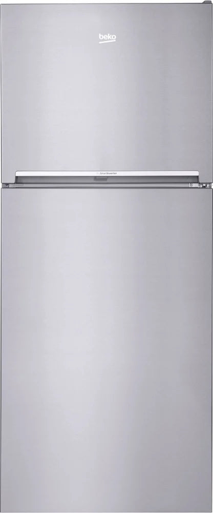 Beko BFTF2716SS 28 Inch Counter Depth Top Freezer Refrigerator with 13.9 cu. ft. Capacity, NeoFrost Dual Cooling, ActiveFresh Blue Light, Cantilever Shelves, Deli Drawer, Theater Lighting, Freeze Guard, and ENERGY STAR® Certified