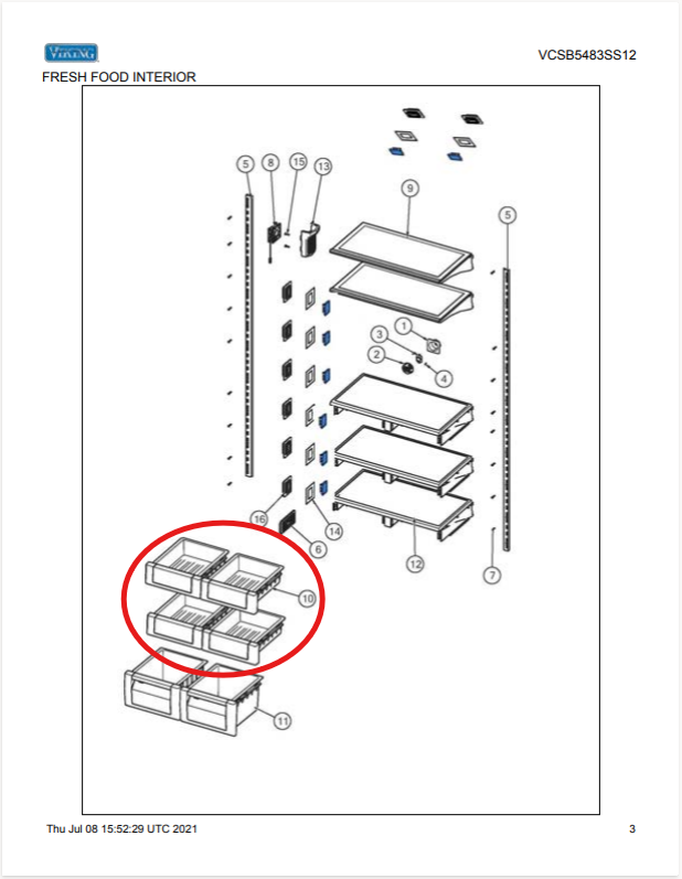VIKING G32911938 DELI DRAWER ASSY: White, Price for each