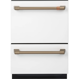 Cafe CDD420P4TW2 24 Inch Fully Integrated Double Drawer Dishwasher with 14 Place Settings, 6 Wash Cycles, 3 Wash Options, Knock To Pause, Delay Start, Active Flood Protection, 46 dBA Single Drawer, 49 dBA Double Drawer, and Adjustable Racks: White Panels