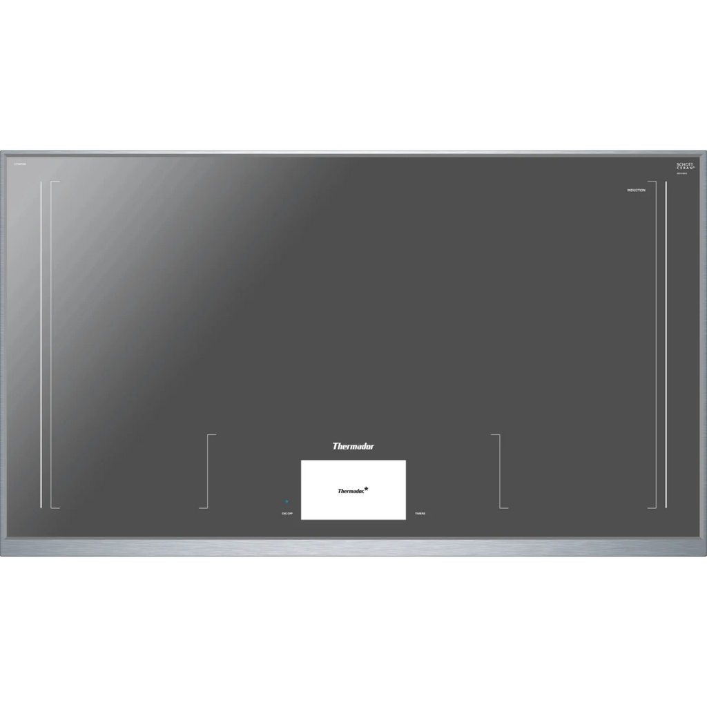 Thermador Masterpiece Freedom® Collection CIT36YWB 36 Inch Induction Smart Cooktop with 1 Element, Glass Ceramic Surface, 56 Inductor Elements, Sapphire Glow® LED, and TeppanyakiPro® Function: Frame: Dark Grey Glass