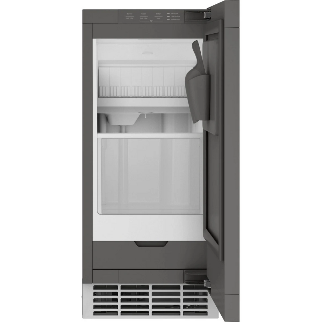 GE  UCC15NPRII 15 Inch Under Counter Panel Ready Ice Maker with Clear Ice, Wi-Fi Connectivity, LED Lighting, Ice Scoop, Clean Reminder Light, 50lbs Daily Production, 26 Lbs. Capacity, and UL Listed: Panel Ready