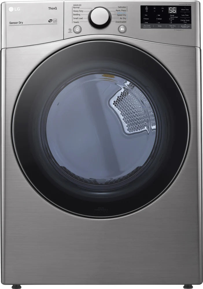 LG DLG3601V 27 Inch Gas Smart Dryer with 7.4 Cu. Ft. Capacity, LoDecibel™ Quiet Operation, FlowSense™ Duct Clogging Indicator, Smart Pairing™, ThinQ® Technology, SmartDiagnosis™, 10 Dryer Programs, Sensor Dry, and ENERGY STAR® Certified: Graphite Steel