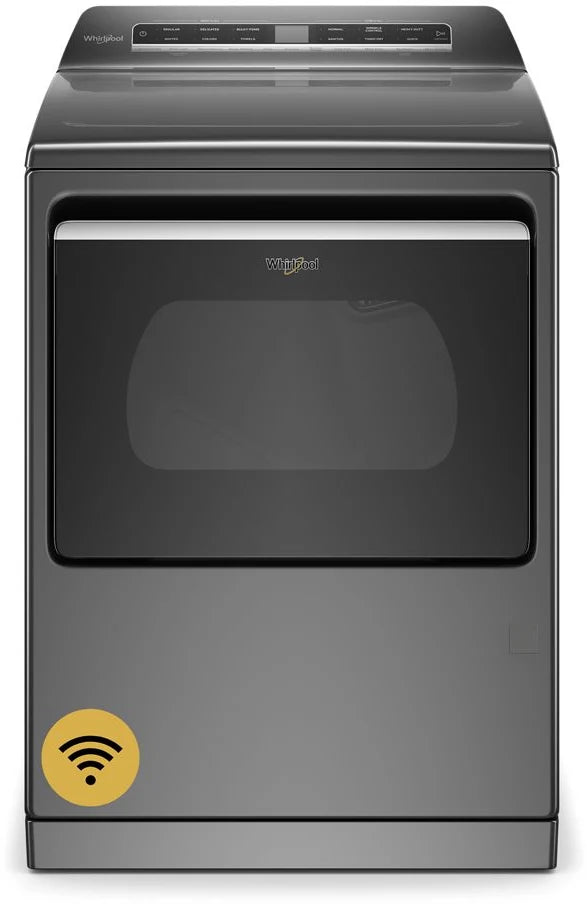 Whirlpool WGD7120HC 27 Inch Gas Smart Dryer with 7.4 Cu. Ft. Capacity, Wrinkle Shield™ Plus, EcoBoost™, WiFi, Quick Connect, 35 Dryer Programs, Advanced Moisture Sensing, Steam Refresh Cycle, Sanitize, Quick Dry, and ENERGY STAR®: Chrome Shadow