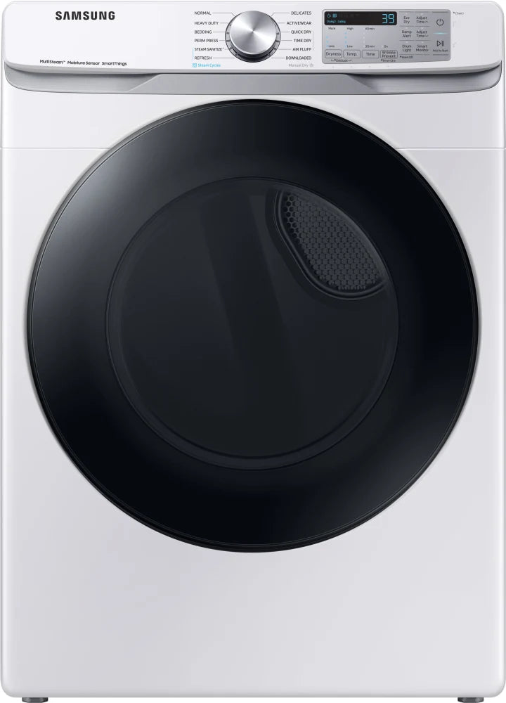 Samsung DVE45B6300W 27 Inch Electric Smart Dryer with 7.5 Cu.Ft. Capacity, Steam Sanitize+, Sensor Dry, Wi-Fi Connectivity, 21 Dry Cycles, 10 Dry Options, 5 Temperature Settings, Interior Drum Light, 4 Way Venting, and ADA Compliant: White