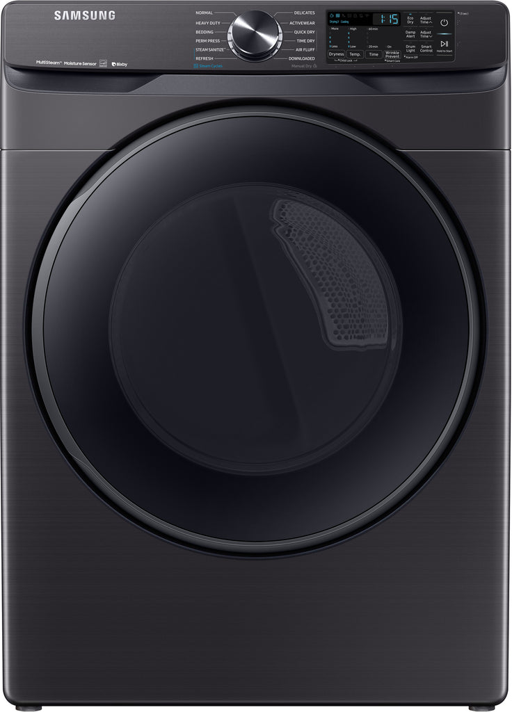 Samsung DVG50R8500V 27 Inch Gas Smart Dryer with 7.5 Cu. Ft. Capacity, Wi-Fi, Bixby Enabled, 12 Drying Cycles, Vent Sensor, Sensor Dry, Steam Sanitize+, Drum Light, Smart Care, ADA Compliant and ENERGY STAR®: Fingerprint Resistant Black Stainless Steel