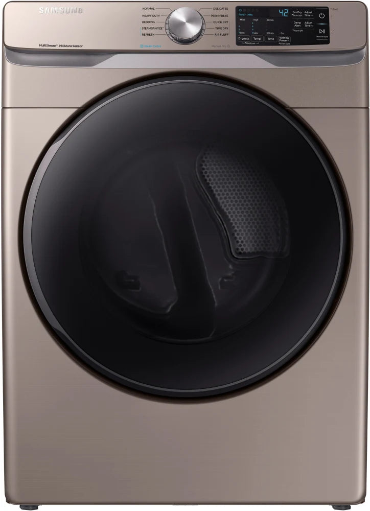 Samsung DVG45R6100C 27 Inch Gas Dryer with 7.5 Cu. Ft. Capacity, Steam Sanitize+, Sensor Dry, Smart Care, Interior Drum Light, 3-Way Venting, Reversible Door, 10 Dry Cycles, Bedding, Quick Dry, Child Lock, and ADA Compliant: Champagne