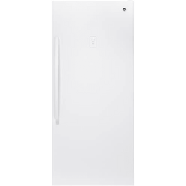 GE  FUF21SMRWW 33 Inch Freestanding Upright Freezer with 21.3 cu. ft. Capacity, Turbo Freeze, Lock and Key, Audible Temperature Alarm, Electronic Temperature Control, LED Interior Lighting, and Garage Ready: White