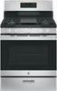 GE JGBS66REKSS 30 Inch Free-Standing Gas Range with 5 Sealed Burners, 5.0 cu. ft. Oven Capacity, Broiler Drawer, Continuous Grates, Steam Clean, Simmer Burner, Power Boil Burner, Central Oval Burner, and Integrated Non-Stick Griddle: Stainless Steel