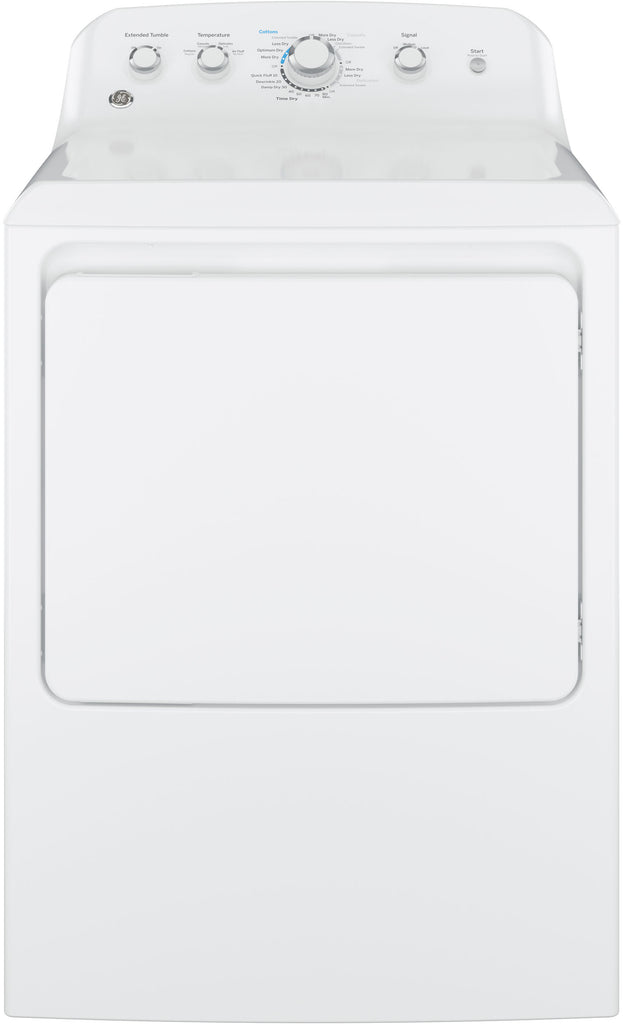 GE GTD42GASJWW 27 Inch Gas Dryer with 7.2 Cu. Ft Capacity, 120 Ft. Venting Capability, Aluminized Alloy Drum, End-Of-Cycle Signal, 4 Dry Cycles, Auto Dry, Wrinkle Care, and Quick Fluff