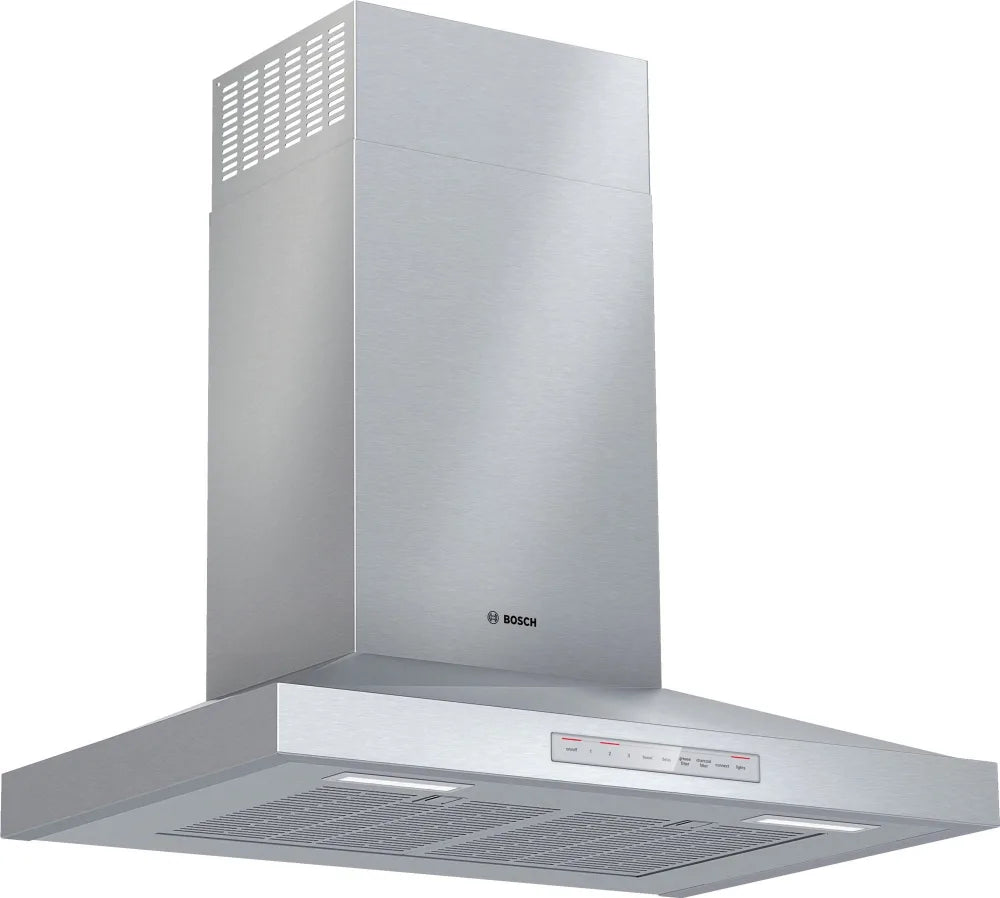 Bosch 500 Series HCP56652UC 36 Inch Wall Mount Smart Range Hood with 4-Speed/600 CFM Blower, LCD Touch Display Control, Aluminum Mesh Filters, Halogen Lighting, and Delay Shut-Off