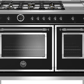 Bertazzoni Heritage Series HERT486GDFSNET 48 Inch Freestanding Dual Fuel Range with 6 Sealed Burners, Double Oven, 7 Cu. Ft. Total Capacity, Continuous Grates, Digital Gauge, Dual Diagonal Convection Fans, Stainless Steel Electric Griddle: Nero Matt