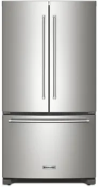KitchenAid KRFC136RPS 36 Inch Freestanding Counter-Depth French Door Refrigerator with 20 Cu. Ft. Total Capacity, Interior Water Dispenser, Ice Maker, Wood-Look Nesting Shelf, LED Lighting, ExtendFresh™ Temperature Management: PrintShield™ Stainless Steel