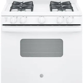 GE JGBS10DEMWW 30 Inch Freestanding Gas Range with 4 Sealed Burners, 4.8 cu. ft. Oven Capacity, Broiler Drawer, Heavy-Duty Grates, Standard Clean Oven, Front Controls, LP Conversion Kit, CSA Certified, and ADA Compliant: White