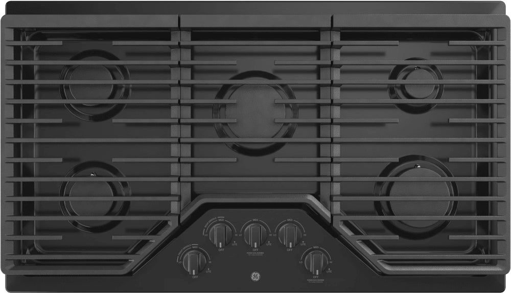 GE JGP5036DLBB 36 Built-In Gas Cooktop with 5 Sealed Burners, Dishwasher Safe Continuous Grates, Max Burner System, Power Boil Burner, Griddle, Simmer Burner, and ADA Compliant: Black