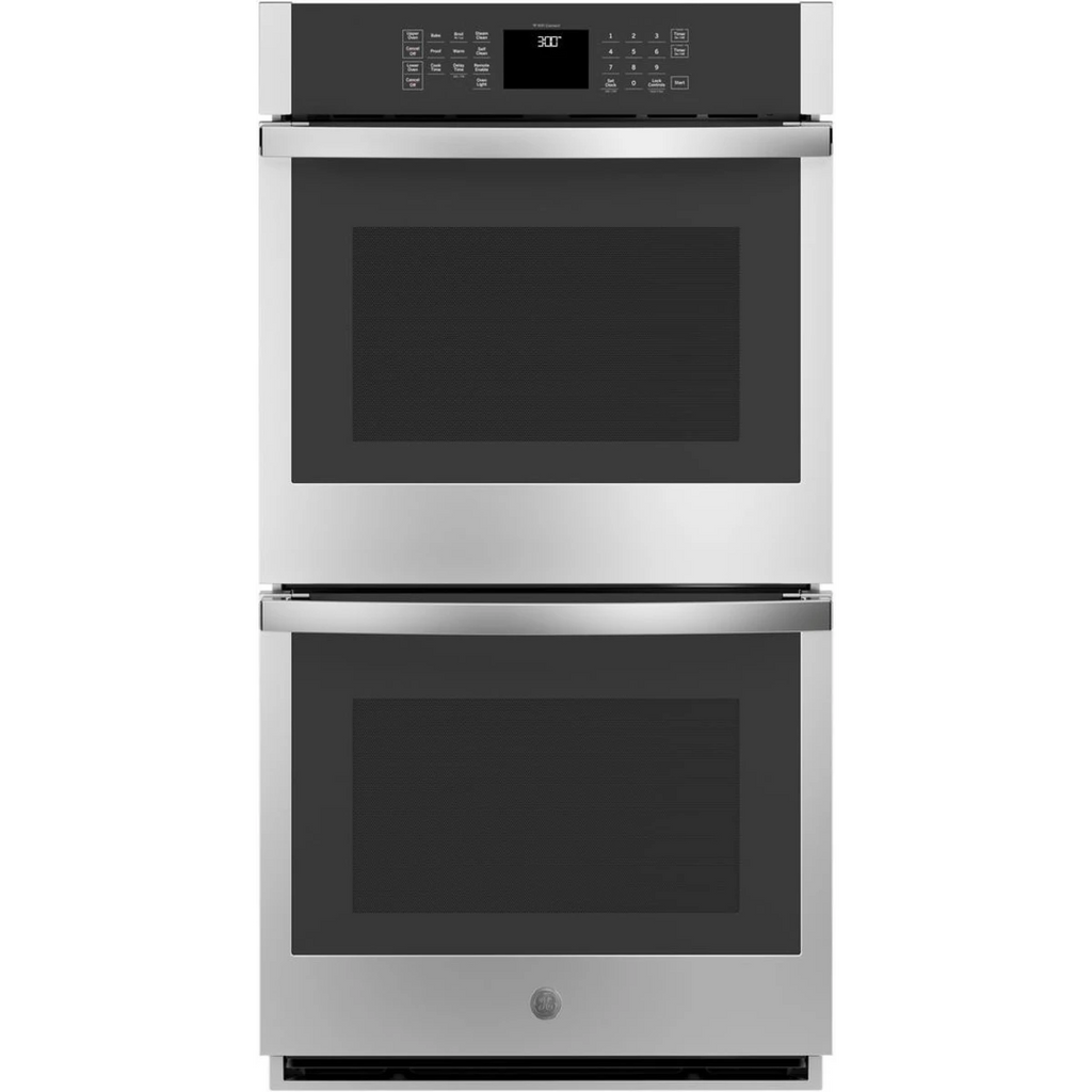 GE JKD3000SNSS 27 Inch Built-In Double Wall Oven with 8.6 cu. ft. Total Capacity, WiFi Connect, Fit Guarantee, Self-Clean, Eight-Pass Broil Element, Glass Touch Controls, Work with Amazon Alexa, Google Assistant, Halogen Interior Lighting: Stainless Steel